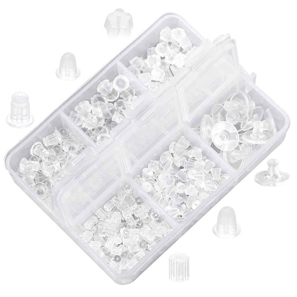 HASTHIP® 600 Piezas de Topes de Pendientes Plástico,6 Estilos Silicona Transparente,Seguros Hipoalergénicos y Repuestos Universales para Pendientes y Manualidades