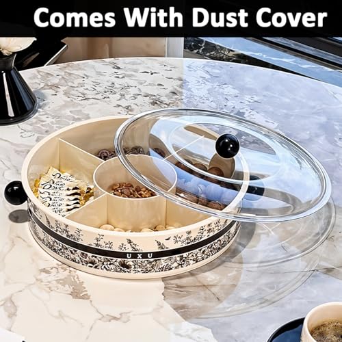 HASTHIP® 13 inch Dry Fruit Container Round Snack Serving Tray with Lid 5 Compartments Design Elergant Kitchen Party Organizer Food Serving Tray for Deli, Snacks, Nuts, Tea Bag