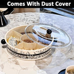 HASTHIP® 13 inch Dry Fruit Container Round Snack Serving Tray with Lid 5 Compartments Design Elergant Kitchen Party Organizer Food Serving Tray for Deli, Snacks, Nuts, Tea Bag