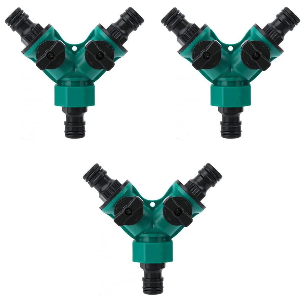 HASTHIP Hose Splitter for Garden Irrigation with Separate Switch and 3 Pcs 2 Way Valves | Durable Plastic 16mm Connector Suitable for 1/2 Inch Water Taps
