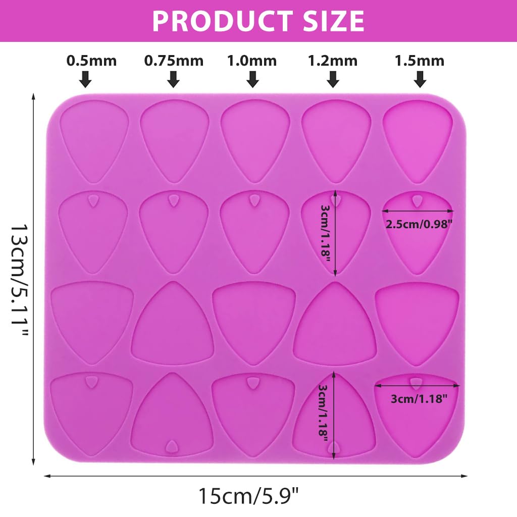 HASTHIP Resin Guitar Pick Silicone Mould for DIY Crafts with 20 Chambers and 2 Sizes | Food Grade Flexible Material