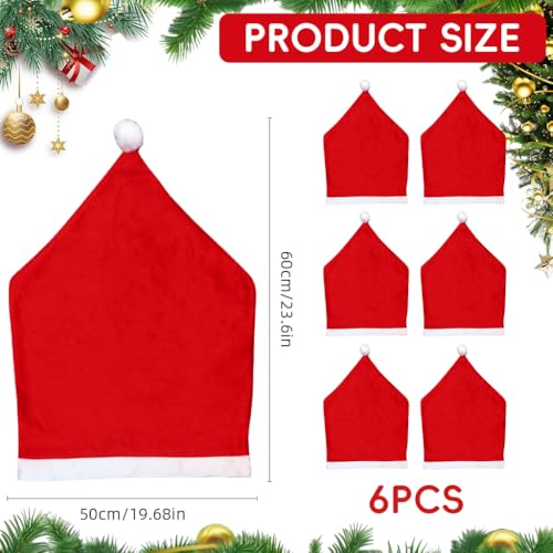 HASTHIP® 6PCS Christmas Chair Covers, Red Hat Dining Chair Slipcovers, Christmas Chair Back Covers Kitchen Chair Covers for Xmas Holiday Festival Kitchen Bar Dining Room Table Decor