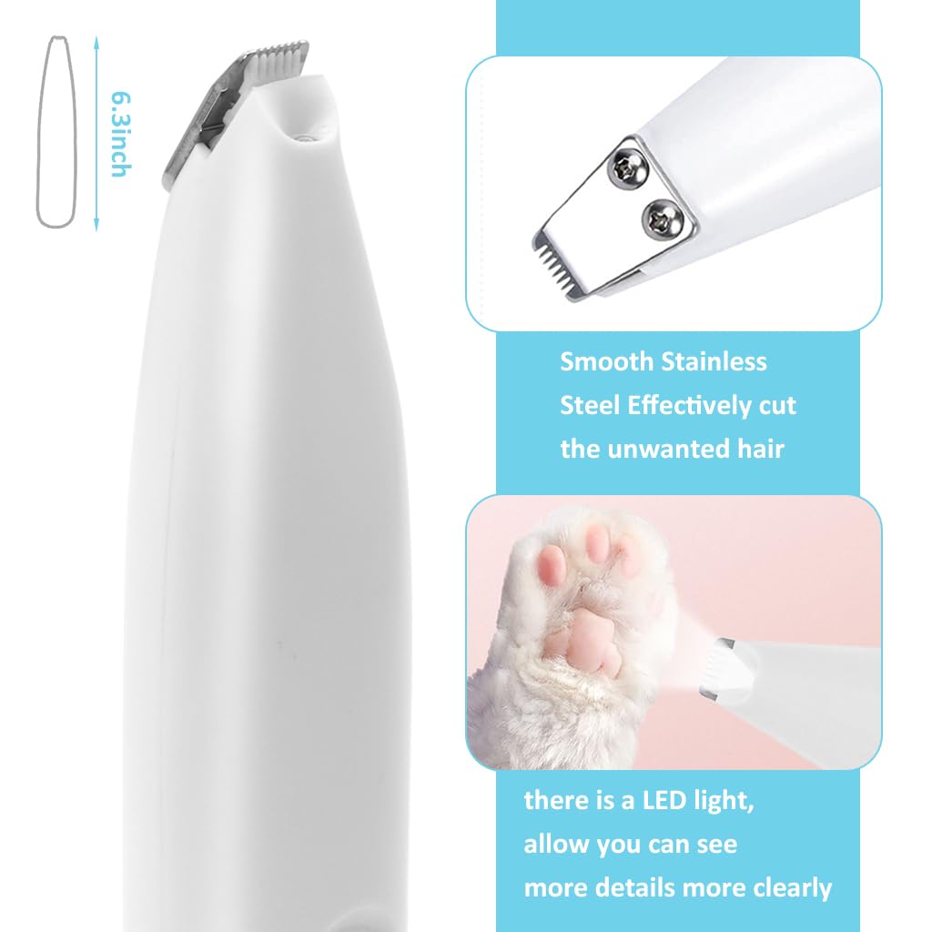 Qpets® Cat Dog Trimmer for Paw - Small Area Hair Trimmer & Nail Grinder with LED Light, Low Noise, USB Rechargeable, Pen Shape Design, 2 Interchangeable Bits