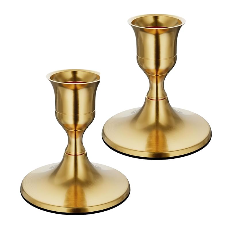 HASTHIP Candle Holder Stand for Home Decoration with Anti Slip Base and Vintage Golden Finish | 2 Pack Fits 0.87 in Taper Candles