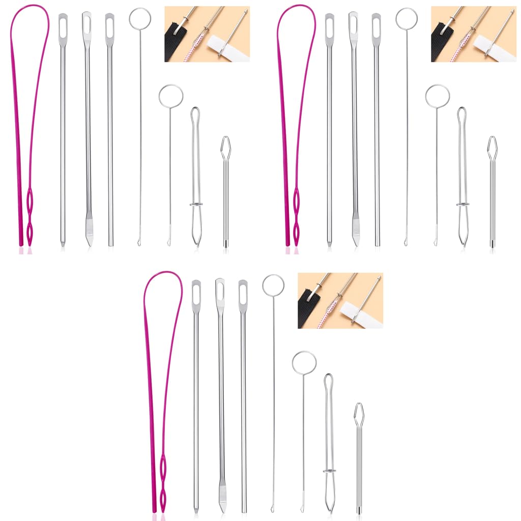 HASTHIP Drawstring Threader Tool Set with Loop Turner Hooks & Tweezers 24PCS Stainless Steel for Sewing and Crafts