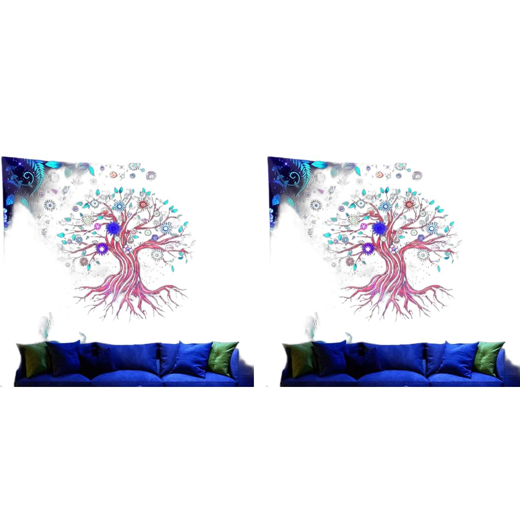 HASTHIP Tree of Life Tapestry for Wall Decor featuring UV Light Reactive Glow | 51in x 59in 2PCS