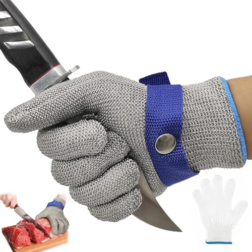 HASTHIP® 1Pcs Work Gloves Stainless Steel Mesh Glove Anti-Cut Work Gloves Stainless Steel Mesh Glove Puncture Proof Safety Glove for Fish Handling, Meat Processing, Metalworking, Gardening