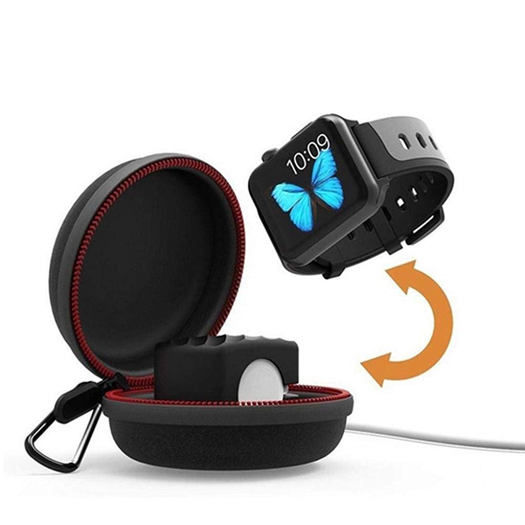 HASTHIP® Portable Waterproof Black Travel Case for Apple Watch Charger, EVA Charging Dock Holder for 38mm/42mm/40mm/44mm iWatch Series 5/4/3/2/1