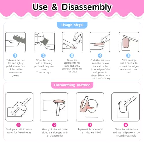 HASTHIP® Townley Girl 120 piezas Uñas Postizas para Niñas,Uñas Acrílicas Metálicas y con Purpurina,5 Diseños de Dibujos Animados Kit de Prepegadas con Lima y Adhesivos Set Arte DIY Regalo Cumpleaños Fiestas Infantiles
