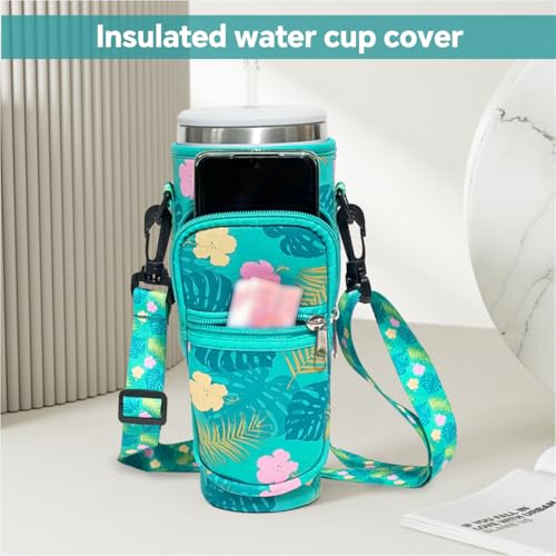 HASTHIP® Bottle Carrier Bag for Stanley Tumbler, Fashion Print Water Bottle Sling Bag with Phone Pocket, Neoprene Water Bottle Holder Pouch with Detachable Shoulder Strap