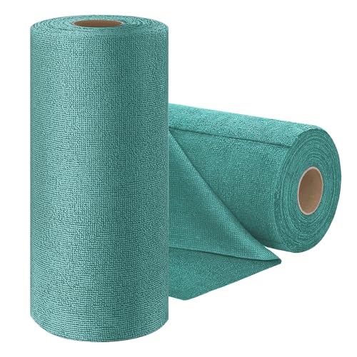 HASTHIP® 15-Count Large Microfiber Cleaning Cloth Kitchen Absorbent Cleaning Rags Reusable Washable Rags Traceless Pot Cleaning Rags Pre-Cut Tear Away Microfiber Kitchen Towels, 25x60cm, Green