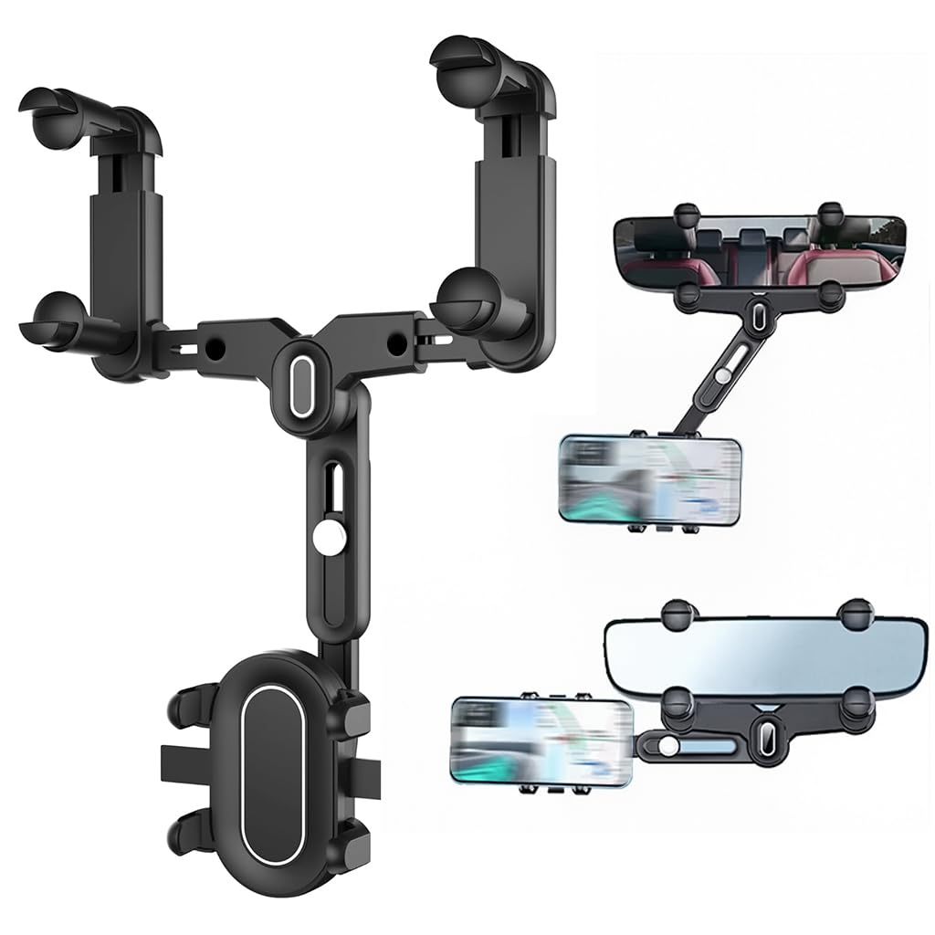 HASTHIP® Soporte de Teléfono para Coche Retrovisor, 360° Giratorio y Retráctil, Montaje Estable con Clip Automático, Ajustable Compatible con iPhone y Android 4-7 Pulgadas