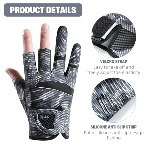 HASTHIP® Fishing Gloves UPF 50+ Sun Protection Breathable Ice Silk Outdoor Gloves with Open Finger Design Anti-Slip Grip Lightweight Sport for Kayaking,Angling,Boating Hiking