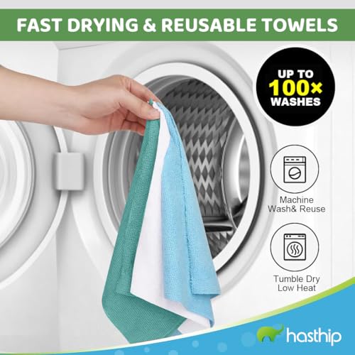 HASTHIP® Towels 50 Sheets, Microfiber Cleaning Cloth Blue Shop Rags Washable