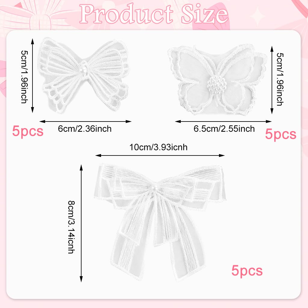 HASTHIP Applique Patches for DIY Crafts with 15 Sheer White Lace Bow and Butterfly Decals