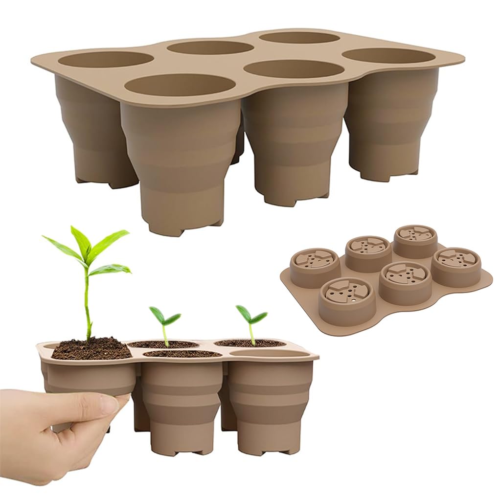HASTHIP Silicone Seedling Germination Tray for Home Gardening with 6 Cells and Ventilation Holes