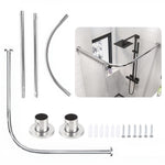 HASTHIP® Elbow Shower Curtain Rod Assembly Adjustable Stainless Steel Corner Shower Rod with Flange Cover, L-Shaped Curved Tension Rod for Bathtub & Shower Enclosure, 68-98 cm