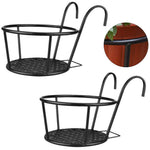HASTHIP Flower Pot Stand for Railing Planters featuring Dual Hook Design and 8.6 in Tray | Wrought Iron Balcony Holder