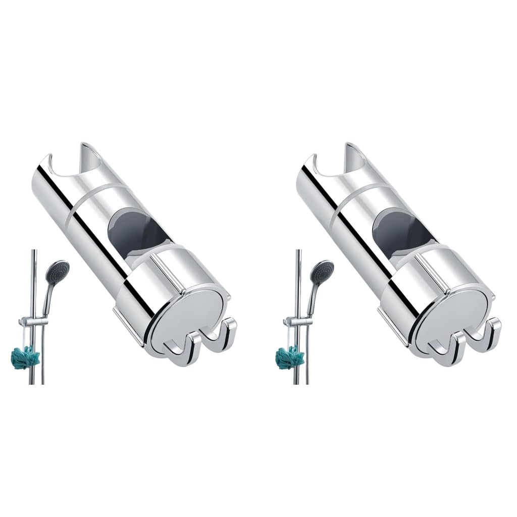 HASTHIP Bathroom Shower Head Holder for 16–27mm Slide Bar with Dual Hooks | Adjustable ABS Bracket