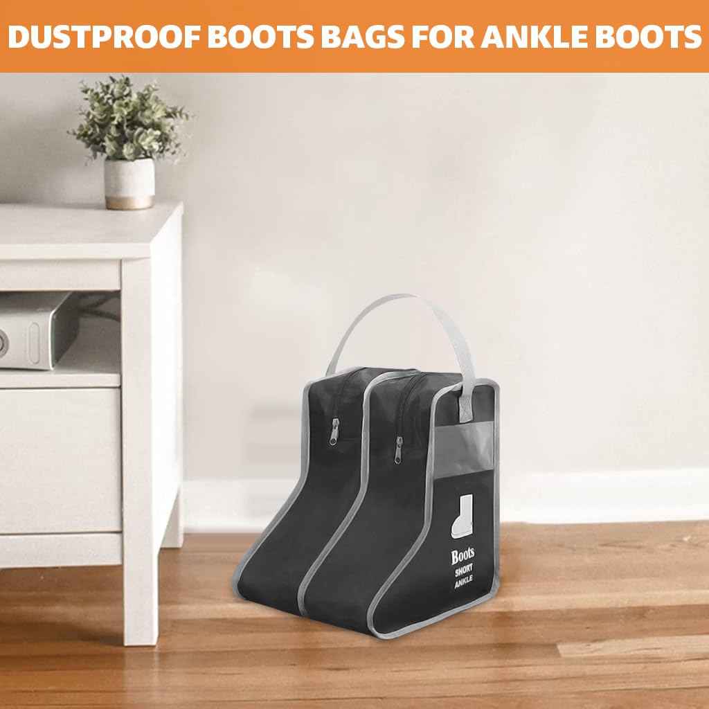 HASTHIP Portable Boots Storage Bag for Travel and Closet with Zip Closure and Clear Window | Black Medium 1 Pack