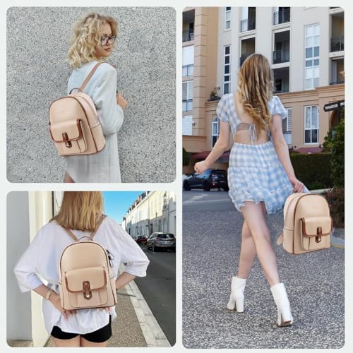 HASTHIP® Women Backpack, Fashion PU Leather Shoulder Bag, Travel Daypack with Handle, Contrast Color Zipper, Lightweight Casual School and Commuting Backpack for Women Girls
