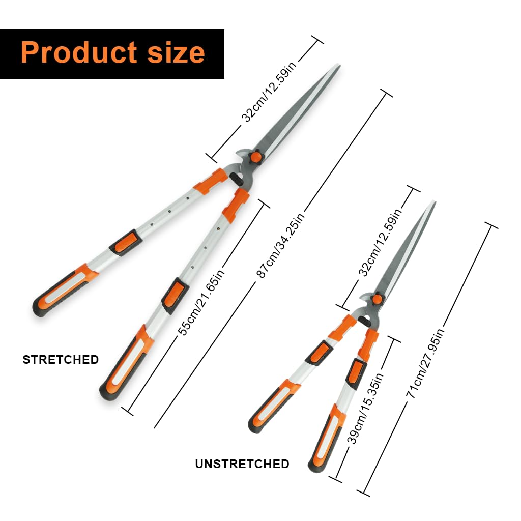 HASTHIP Telescopic Hedge Shears for Garden Pruning with SK5 Steel Blades and Non Slip Grip 27.9–34.2 in