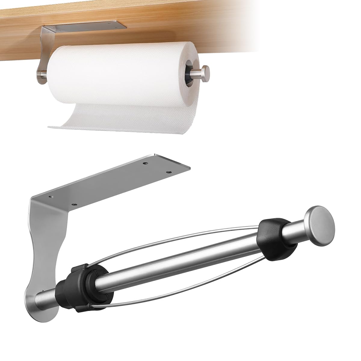 HASTHIP Paper Roll Holder for Kitchen and Bathroom with 11.8 in Bar featuring Self Adhesive Stainless Steel Design | Horizontal or Vertical Mount