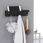 HASTHIP Wall Hook Rack for Entry and Kitchen with 6 Hooks and 9.65×2.28×1.7 in Shelf | Matt Black Stainless Steel