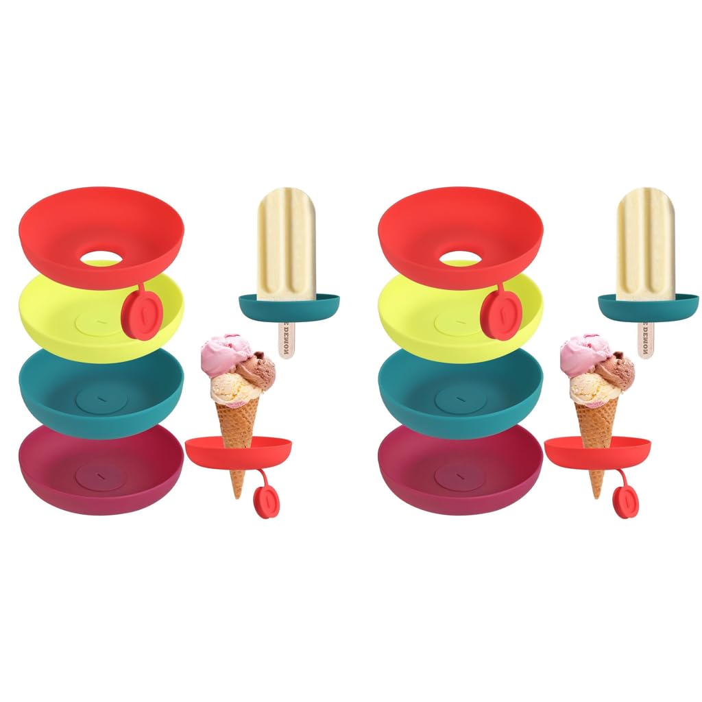 HASTHIP Silicone Popsicle Drip Catcher 2 in 1 Ice Cream Cone Guard Tray Pack of 4