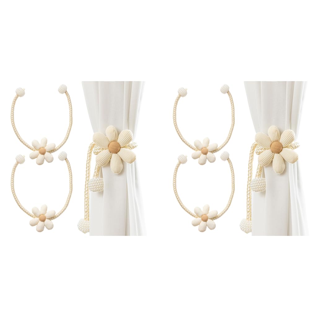 HASTHIP Curtain Ties 4PCS for Bedroom and Living Room featuring Elegant Flower Charm | Decorative Rope Clips