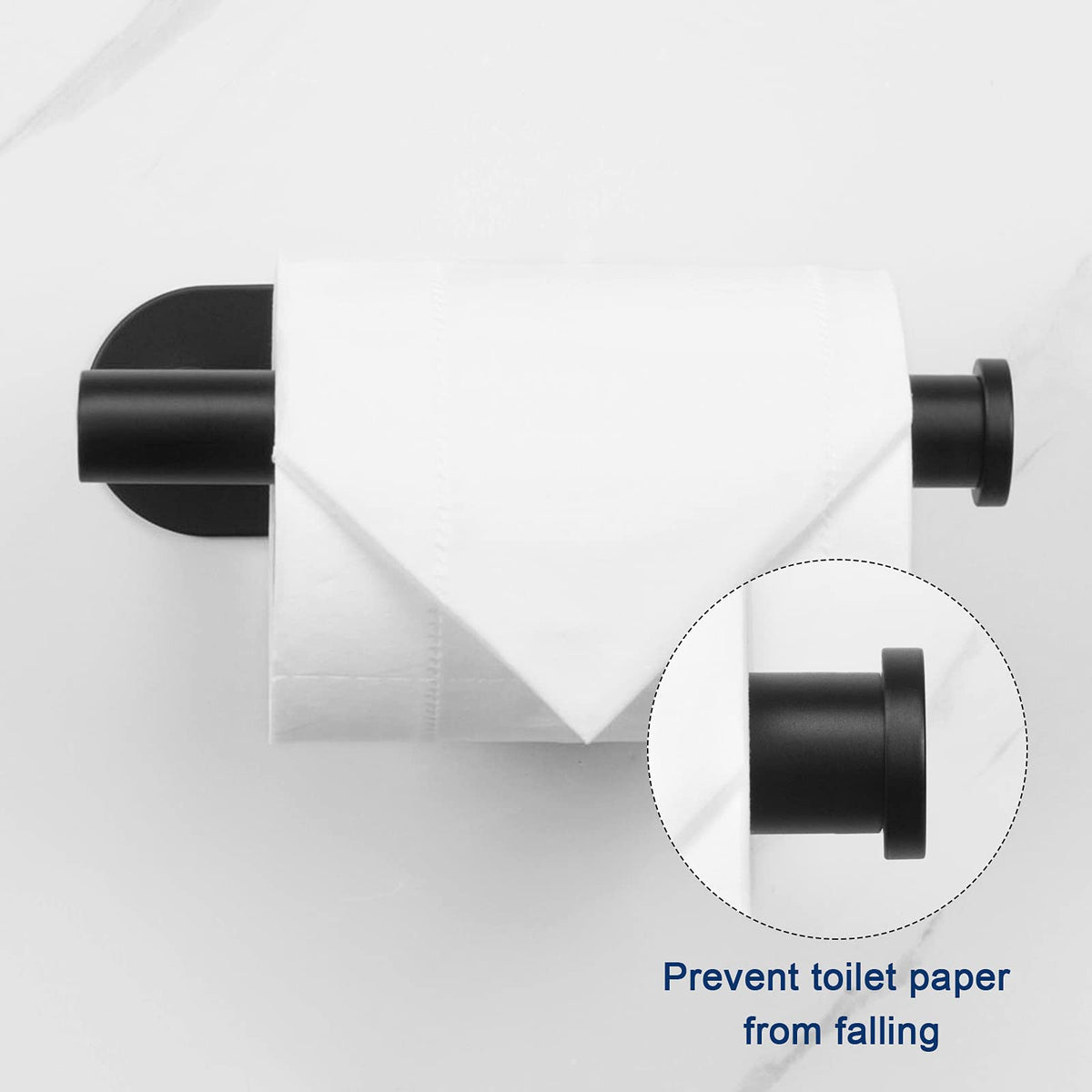 Tissue Paper Holder Self-Adhesive, Premium Thicken SUS304 Stainless Steel Rustproof Adhesive Toilet Roll Holder no Drilling for Bathroom, Kitchen, Washroom (1 Pack, Matte Black)