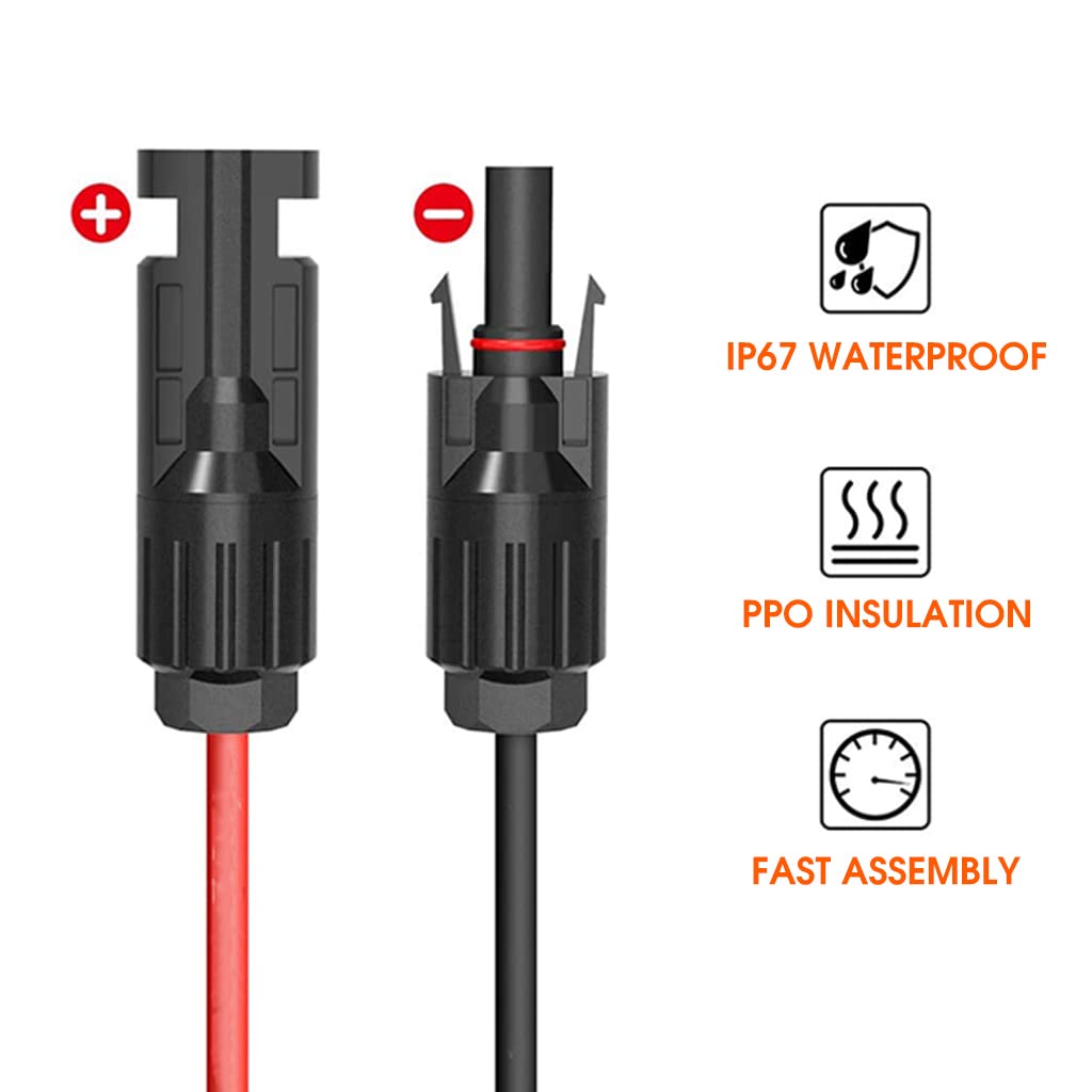 3ft 10AWG Solar Extension Cable with Solar Panel Female and Male Connector Solar Panel Adapter (2pcs)
