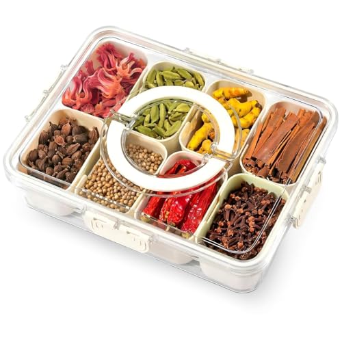 HASTHIP® Fridge Organiser Storage Boxes, Moisture-Proof Multi Compartment Storage Box, Divided 8 Compartments Kitchen Storage Box, Food Grade PP Fridge Storage Containers with Lid & Handle
