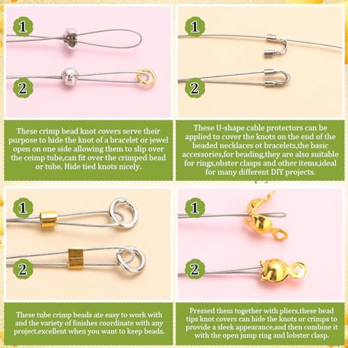 HASTHIP® 1200Pcs Jewelry Making Kit,Includes Gold & Silver Crimp Beads,Bracelet Clasps Crimp Covers Tubes Jump Rings Pliers Tweezers & Beading Wire for DIY Necklace and Bracelet Crafts