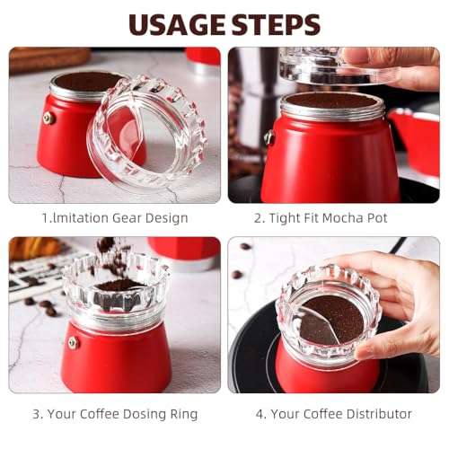 HASTHIP® Ground Coffee Leveler Distributor Tool for Moka Pot, 2.83 Inch (72mm) Coffee Powder Leveling, Compatible with 2-3 Cup Moka Pot, Crown Clear Espresso Accessories, Stainless Steel Distributor
