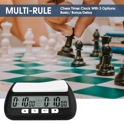 HASTHIP® Digital Chess Clock Timer, Chess Timer for Board Games, Professional Chess Timer with Bonus Delay Count Down Up Function, Batteries Not Included