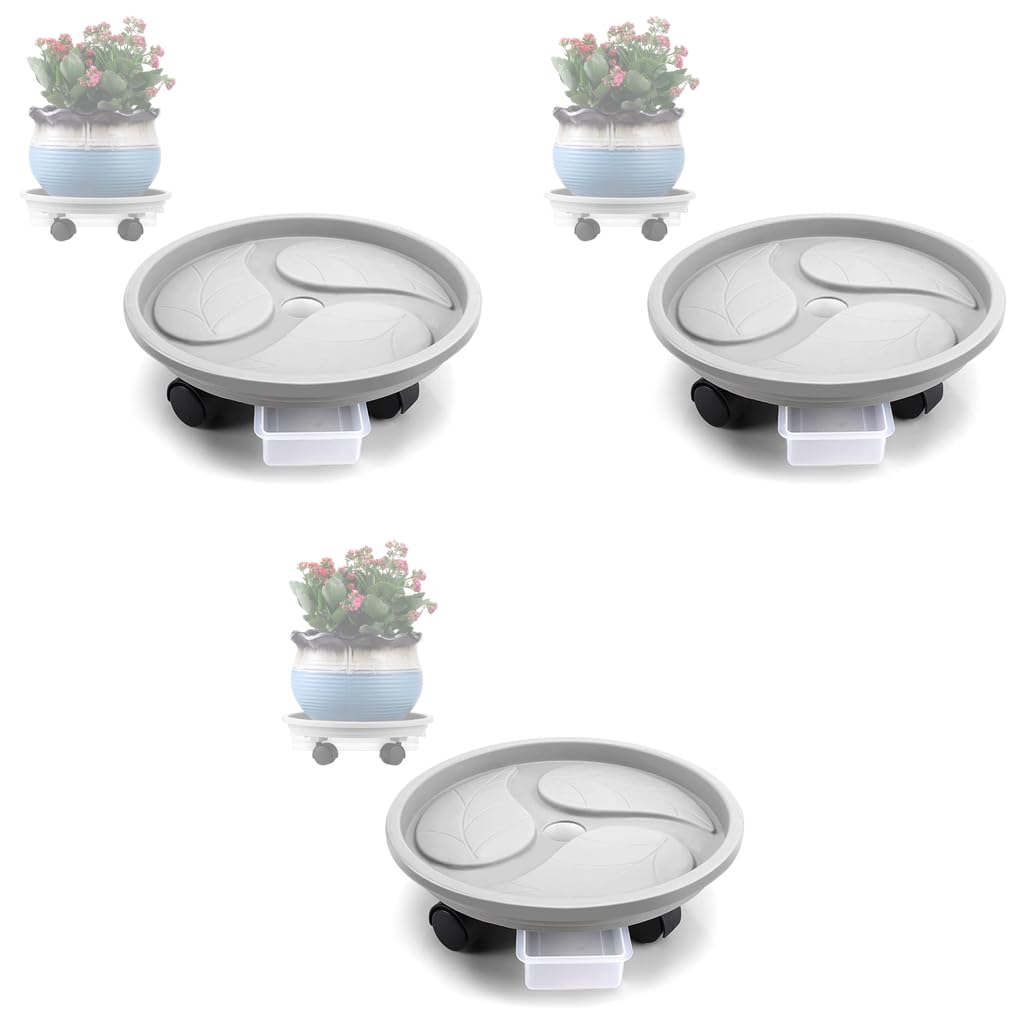 HASTHIP Plant Pot Stand for Indoor and Outdoor Use with 360° Rotatable Wheels 26cm | PP Resin 3 PCS Set