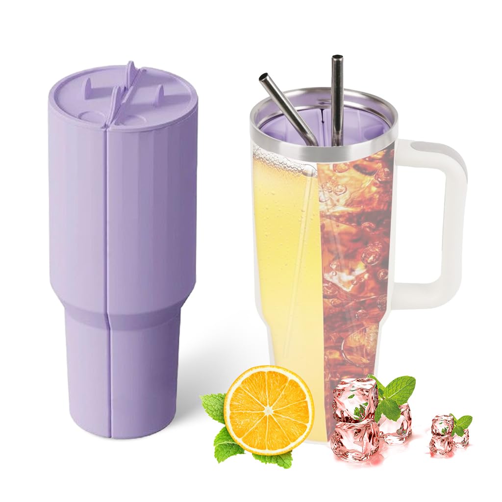 HASTHIP® 2 in 1 Water Cup Dividers for Stanley Cup 40 oz Silicone Water Cup Liner Food Grade Heat Resistant Silicone Drink Divider with Straw Opening & Removable Lid Universal Tumbler Cup Dividers,