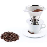 HASTHIP® Pour Over Coffee Dripper Stainless Steel Reusable Drip Cone Filter Paperless Metal Fine Mesh Strainer Brewer Maker 1-6 Cup with Non-Slip Stand Cleaning Brush 2 PCS