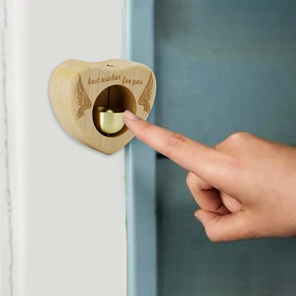 HASTHIP Wooden Door Chime for Home and Shop with Magnetic Mount and Brass Bell | Heart Shaped Beech Design