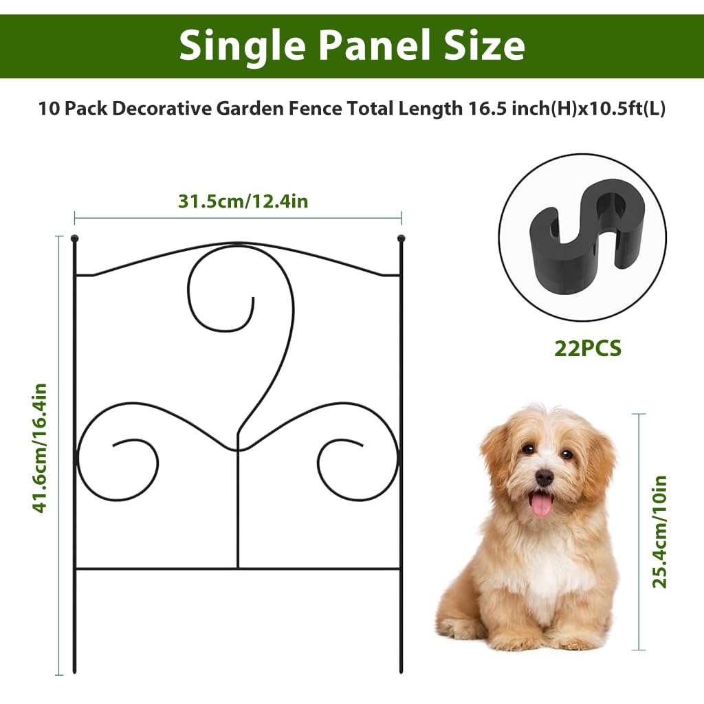 HASTHIP® 10Pcs Garden Fence Boarders Flower Bed Fence Boarder Garden Metal Fence Connectable Flower Bed Fencing Boarders Decorative Pathway Driveway Fence Boarder, 12.4 inches x 16.5 inches