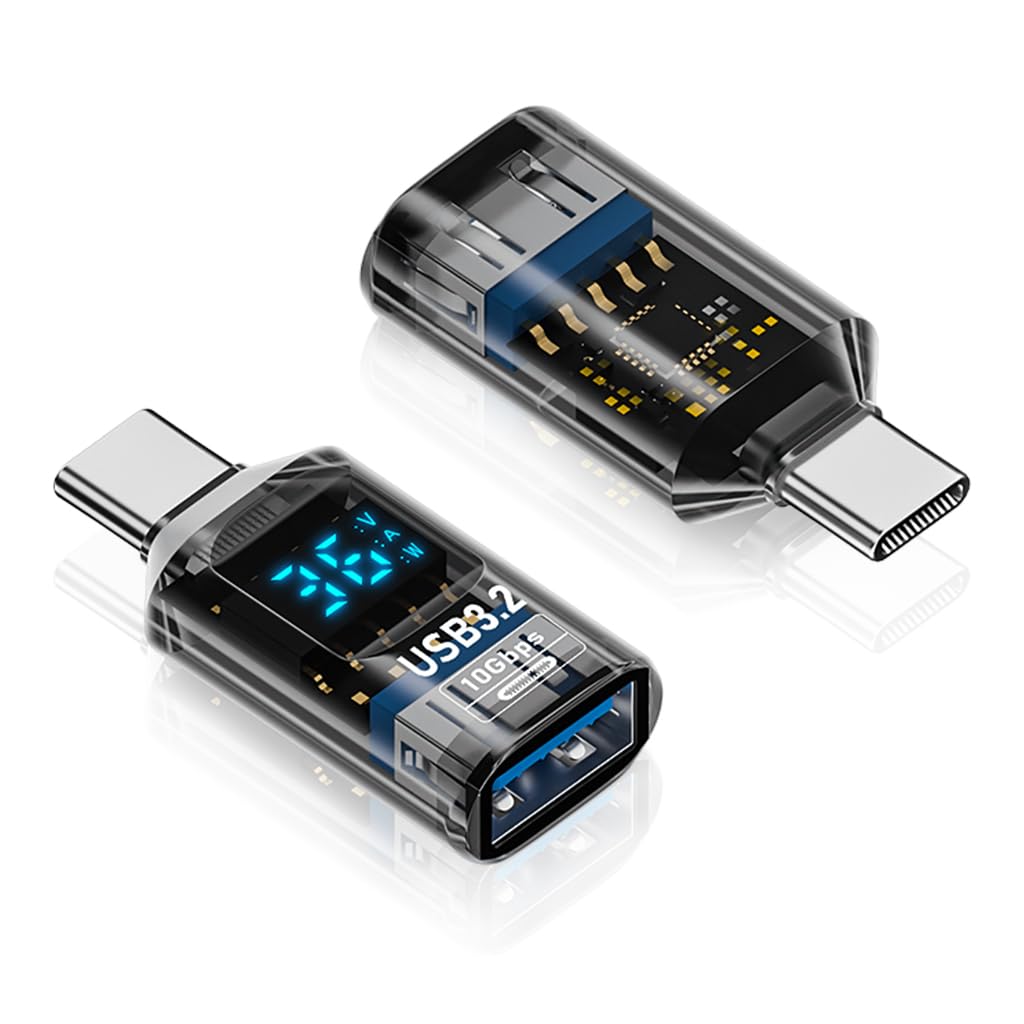USB C to USB Adapter with Digital Display Voltage Current Power Meters, 10Gbps USB C