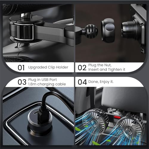 HASTHIP® ual-Head Car Fan with 3-Speed Settings 360° Rotation USB Fan