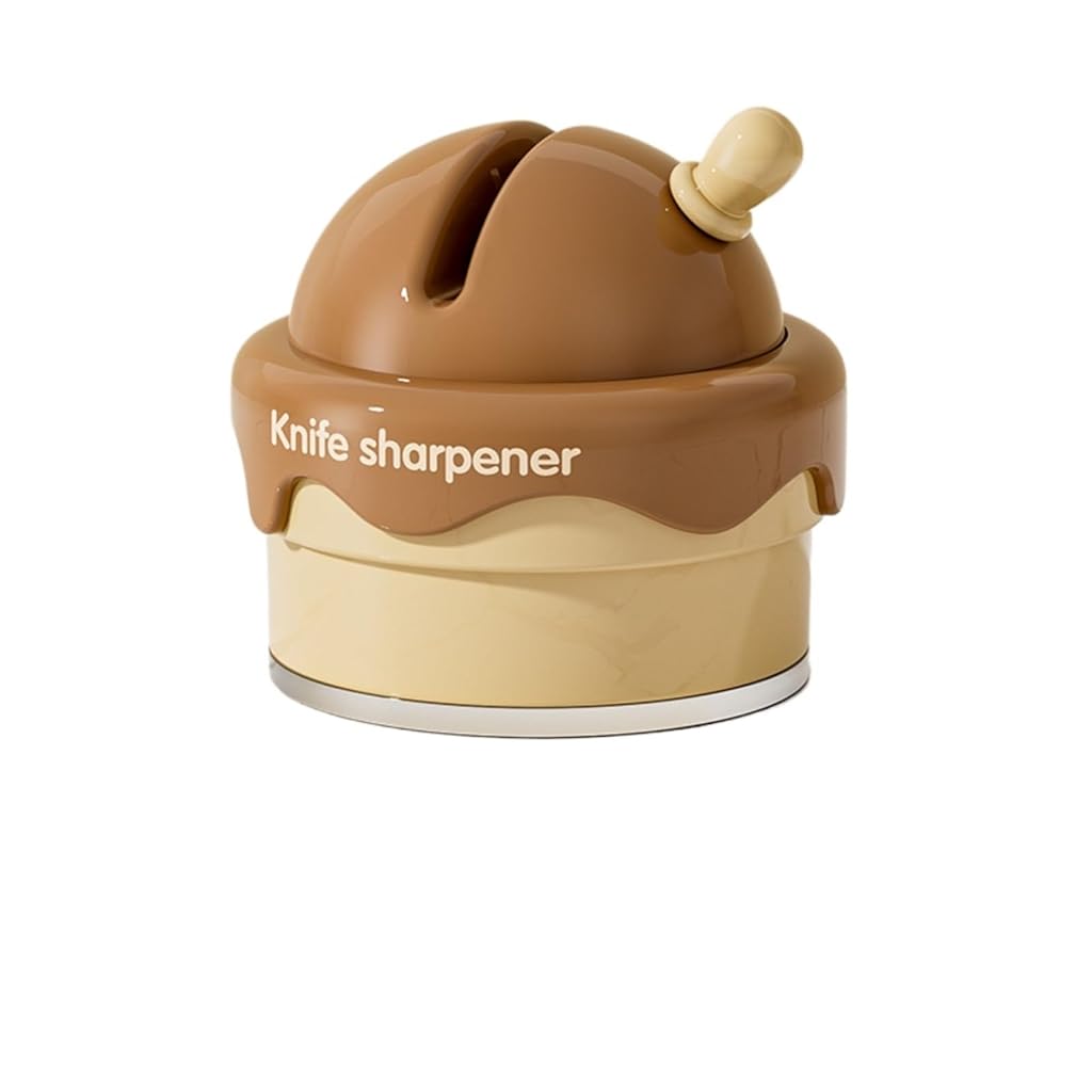 HASTHIP® Mini Knife Sharpener Tool, 2-Stage Coarse & Fine Sharpening System for Kitchen Knives, Non-Slip Rubber Base, Compact Manual Sharpener with Bottle Opener & Fridge Magnet Attachment, Brown