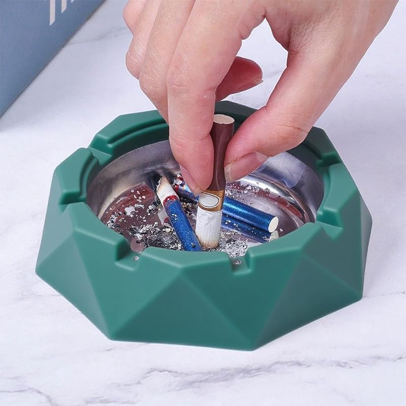 HASTHIP Fashion Desk Ashtray with Lid featuring Crown Handle and Stainless Steel Liner | Green Gift Choice