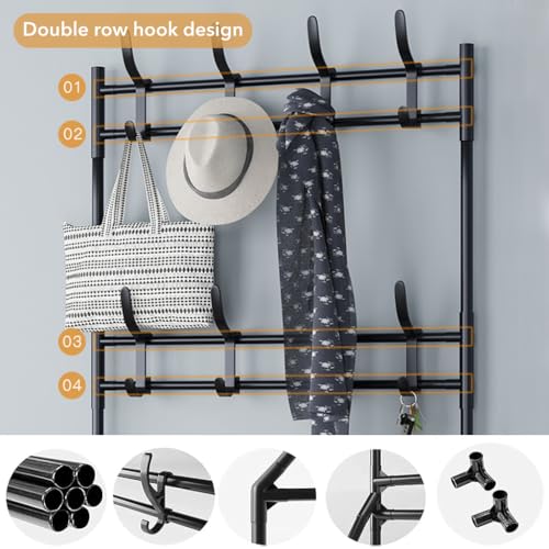 HASTHIP® Bench Garment Rack 4-Tier Metal Shoe Organizer with Coat Hooks,Entryway Shoe Storage Shelf and Hat Stand,Hallway Clothes Rack with 8 Hooks DIY Assembly Multipurpose Rack