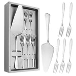 HASTHIP Cake Server Combo Set for Parties with 5Pcs Forks and 2 in 1 Serrated Cutter Silver