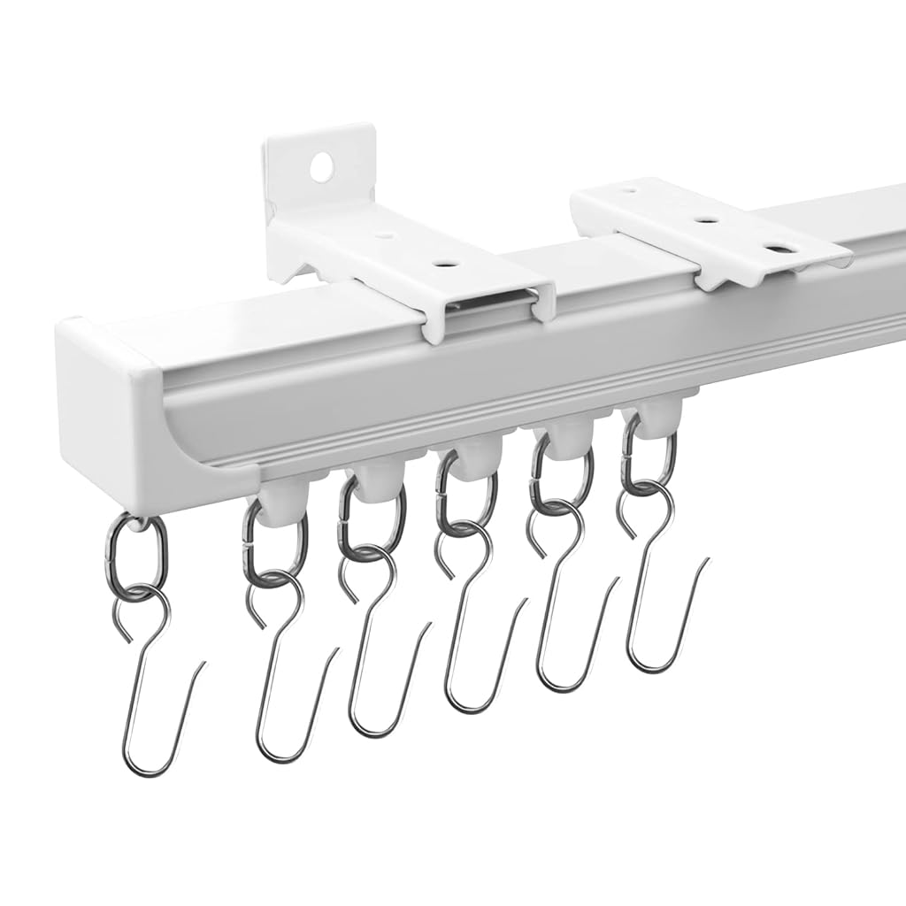 HASTHIP® Retractable Curtain TrackCeiling Mounted Flexible Curtain Rail System, Adjustable Length 33-59 inch, Aluminum Alloy Silent Curtain Rail for Room Dividers, Windows, or Showers