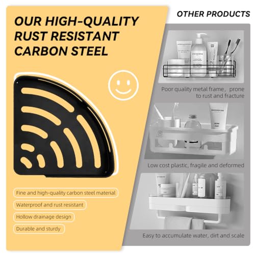 HASTHIP® Corner Bathroom Shelf, Wall Mounted Aluminum Organizer, Self-Adhesive Storage Rack for Shower Accessories, Toiletries, Shampoo, Soap, Lotion