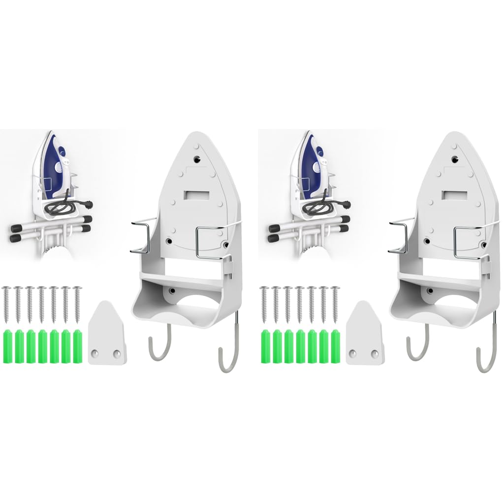 HASTHIP Wall Mount Iron Board Hanger for Laundry Room with Removable Hooks | 2 PCS Durable Plastic and Metal Organizer